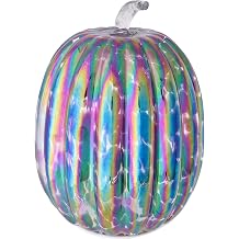 Boston International Handblown Glass Pumpkin with LED Light Thanksgiving Halloween Decorations for Home, Large, Iridescent