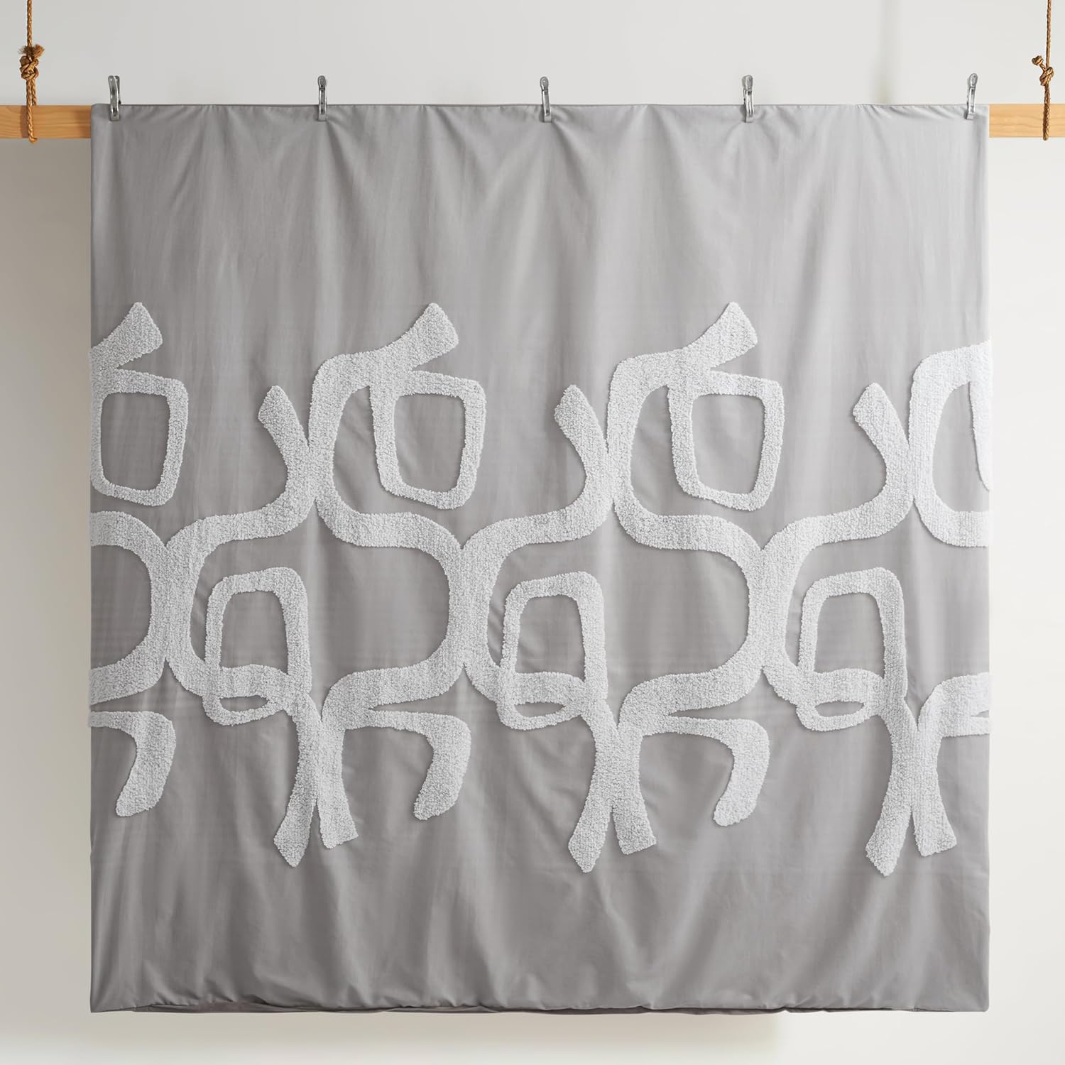 Oli Anderson Tufted Boho Duvet Cover, 3 Pieces Duvet Cover Sets, Luxury Geometric Textured Jacquard Bedding Set for All Seasons (Grey, King(104"×90"))