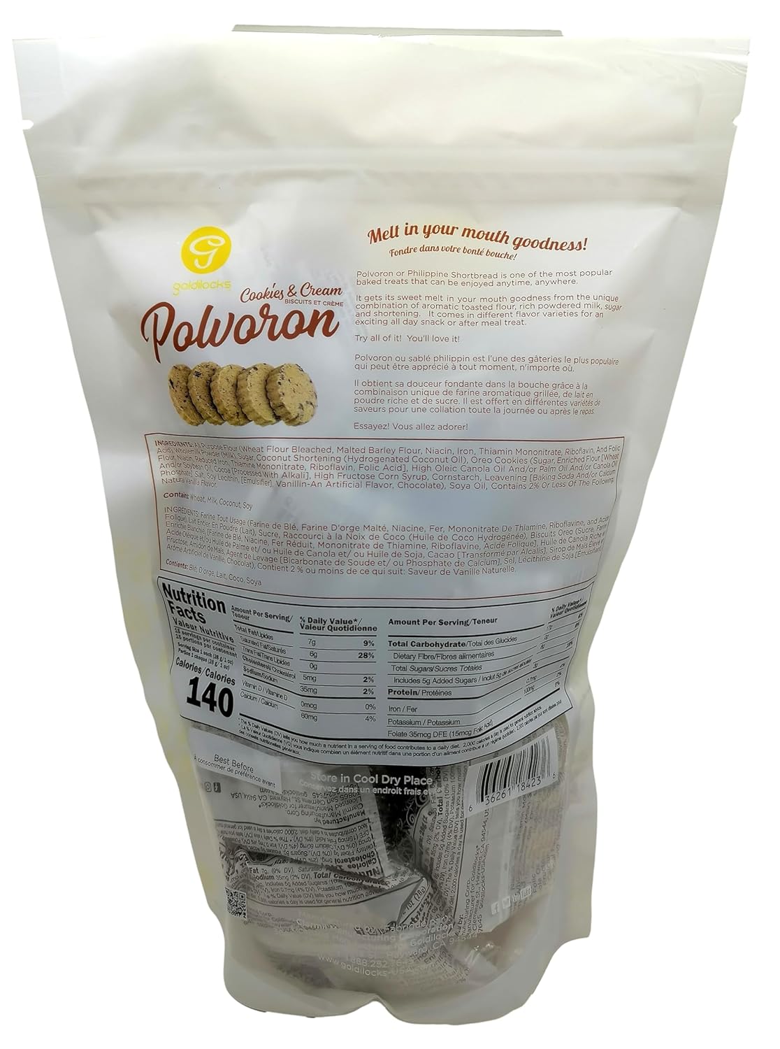 Goldilocks Polvoron Cookies and Cream Philippine Shortbread 15 oz (425g) 15pcs (1)
