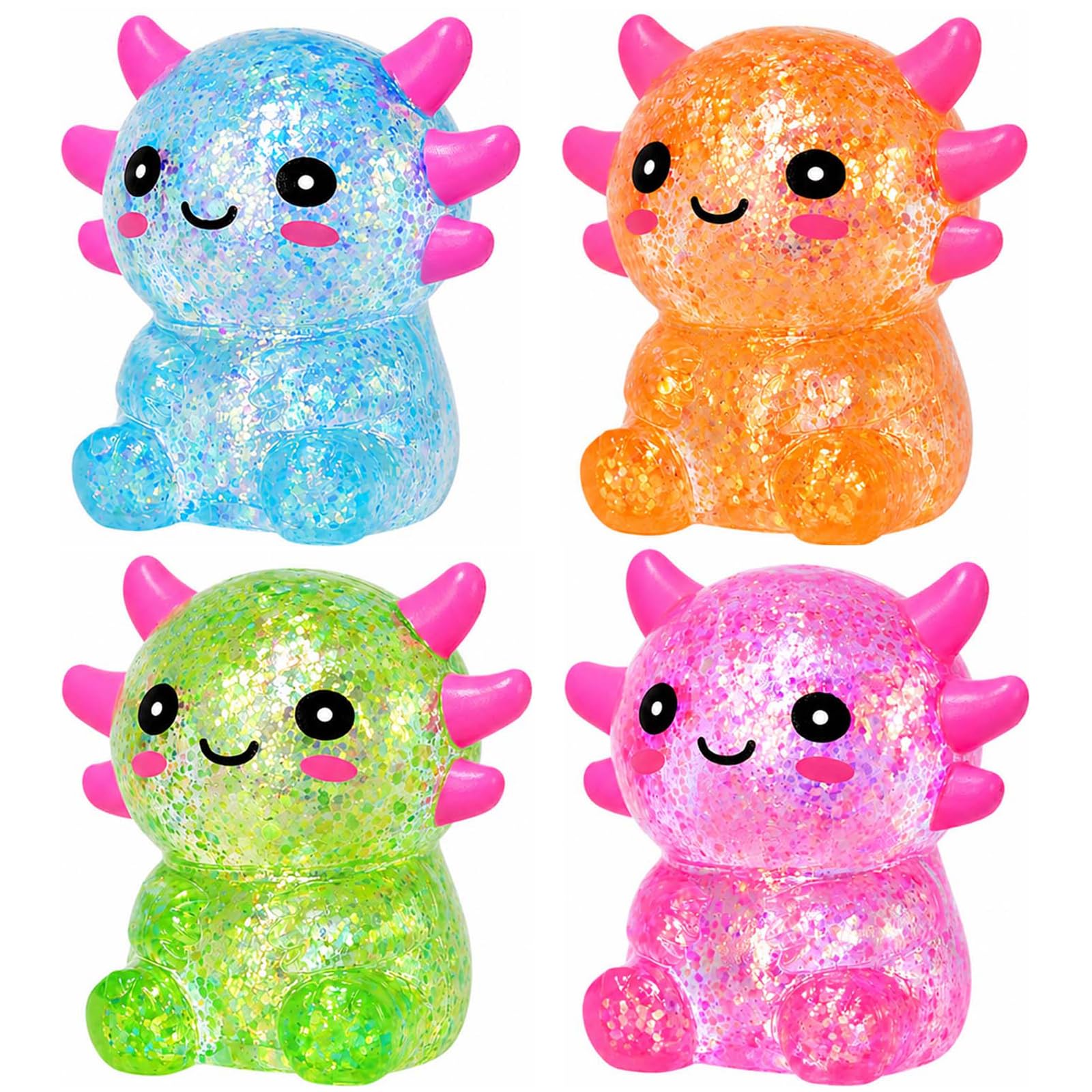 Axolotl Squishy Fidget Toys, 4PCS Glitter Axolotl Squishy
