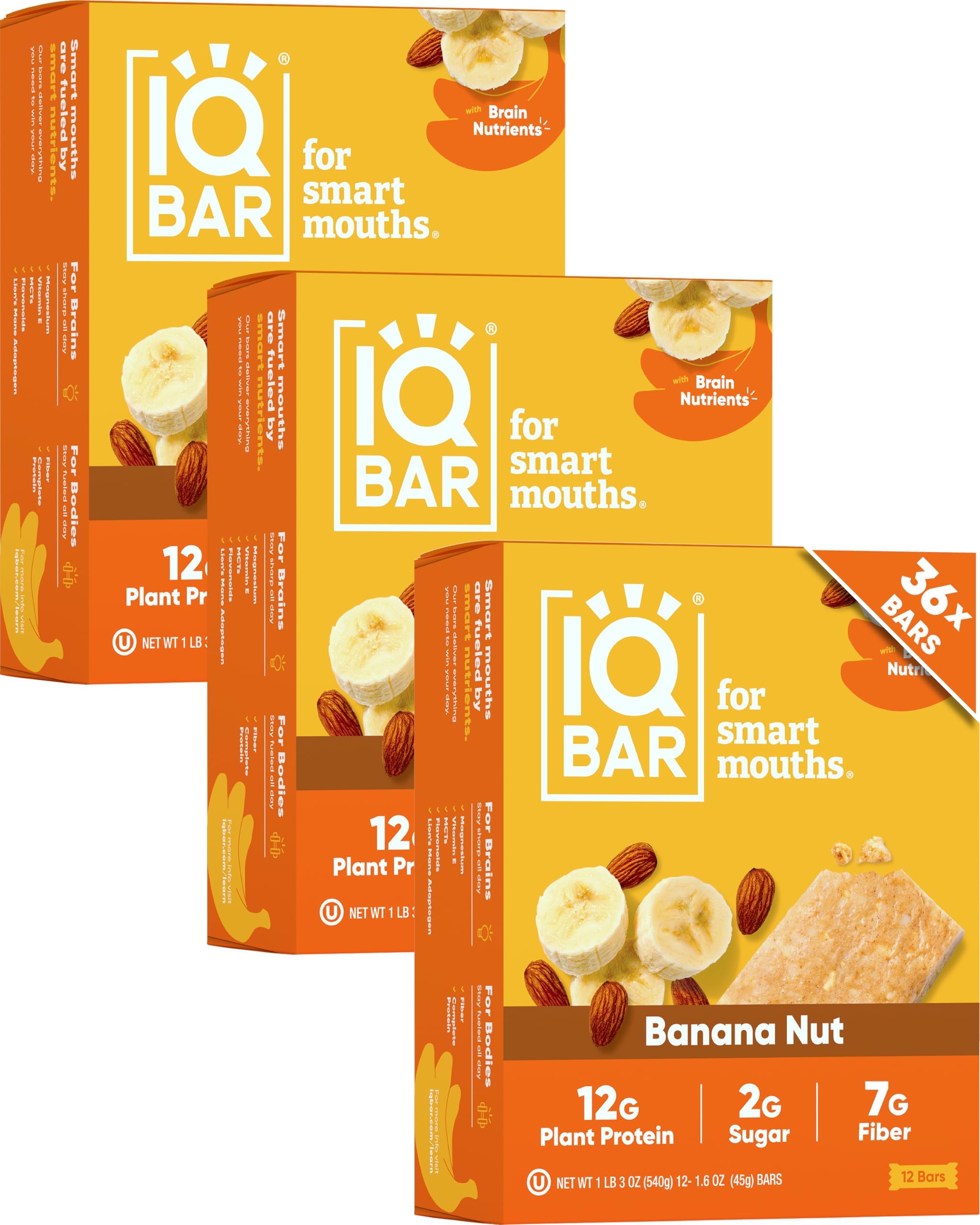 IQBAR Brain & Body Vegetable Protein Bars - Banana Nut - 36 Counts, Low Carb, High Fiber, Gluten Free, Vegan Snacks - Keto Energy Bars Pack with