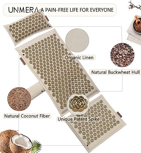 Miniatura 8 de Juego de alfombrillas y almohadas de acupresión lino ecológico natural y relleno de fibra de coco para aliviar el dolor de espaldacuello ciática