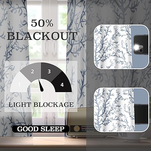 Miniatura 5 de Cortinas náuticas costeras, decorativas, playa, océano, coral, 50% de bloqueo de luz, oscurecimiento del mar, cortina con ojales para villa, sala de