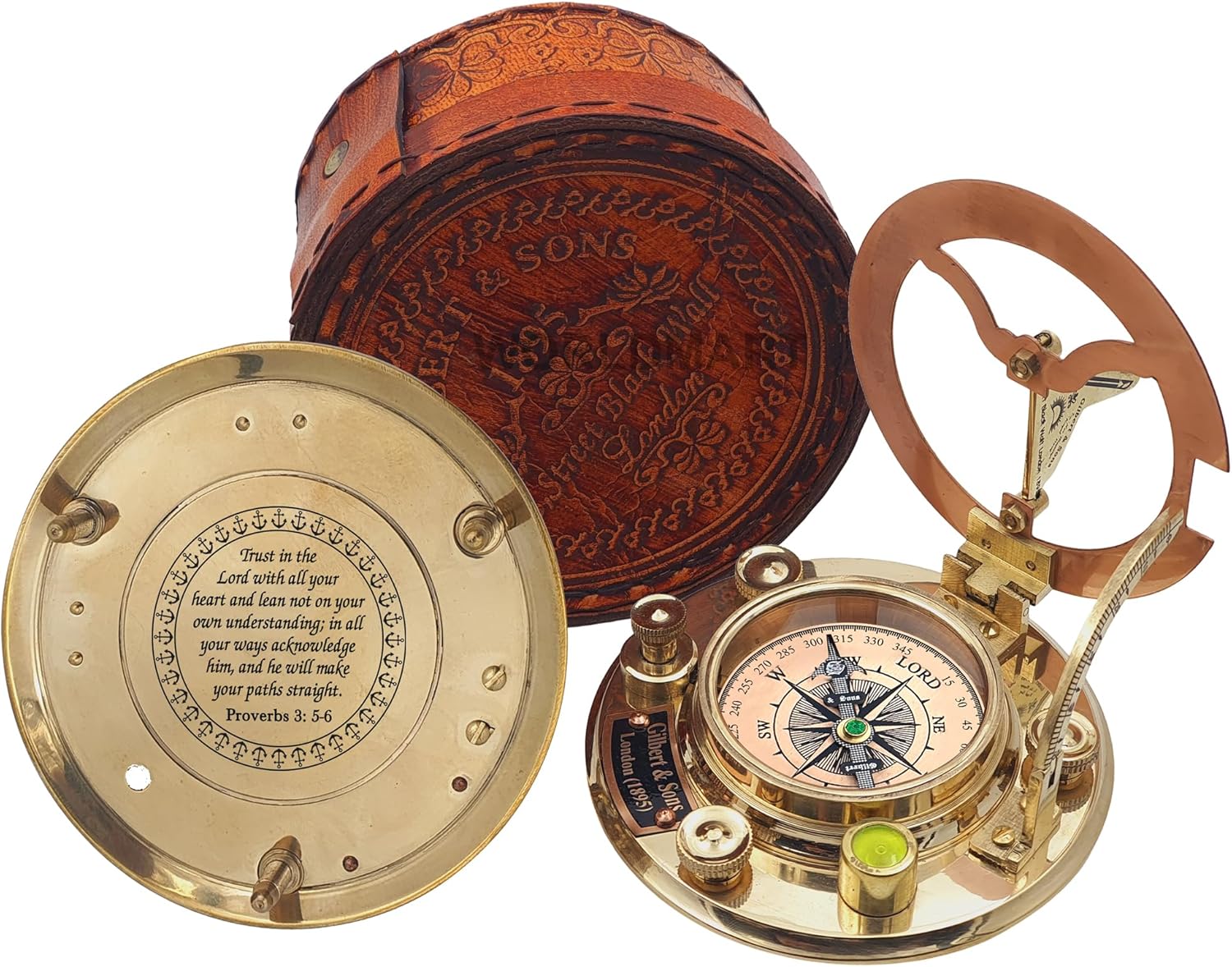 Trust in The Lord with All Your Heart -Proverbs 3: 5-6 Quote Engraved Compass with Leather Box, Sundal Compass, Gift Compass, Graduation Gifts Compass for Women Mens Boy Girls - Image 5