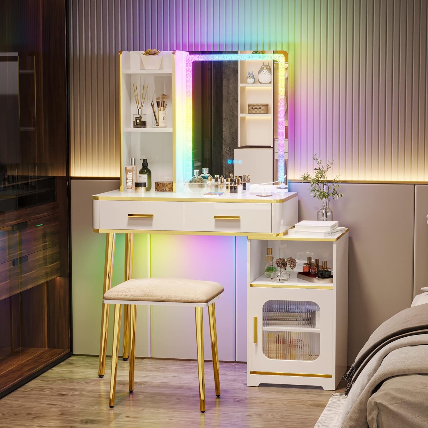 LVSOMT Vanity Desk with Mirror and Lights for Women Gift