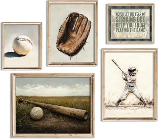 XJHWOP Baseball Nursery Wall Art Vintage Baseball Field Wall Decor Nursery Painting Neutral Sport Kids Room Inspirational Quotes Poster Pictures Artwork for Boys Room Office Teen Room Home Decor