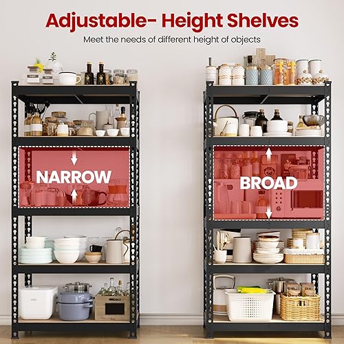 Miniatura 8 de Yaheetech Paquete de 2 estantes de pie ajustables de 5 niveles para garaje, estante de metal resistente, 27.5 pulgadas de ancho x 12 pulgadas de