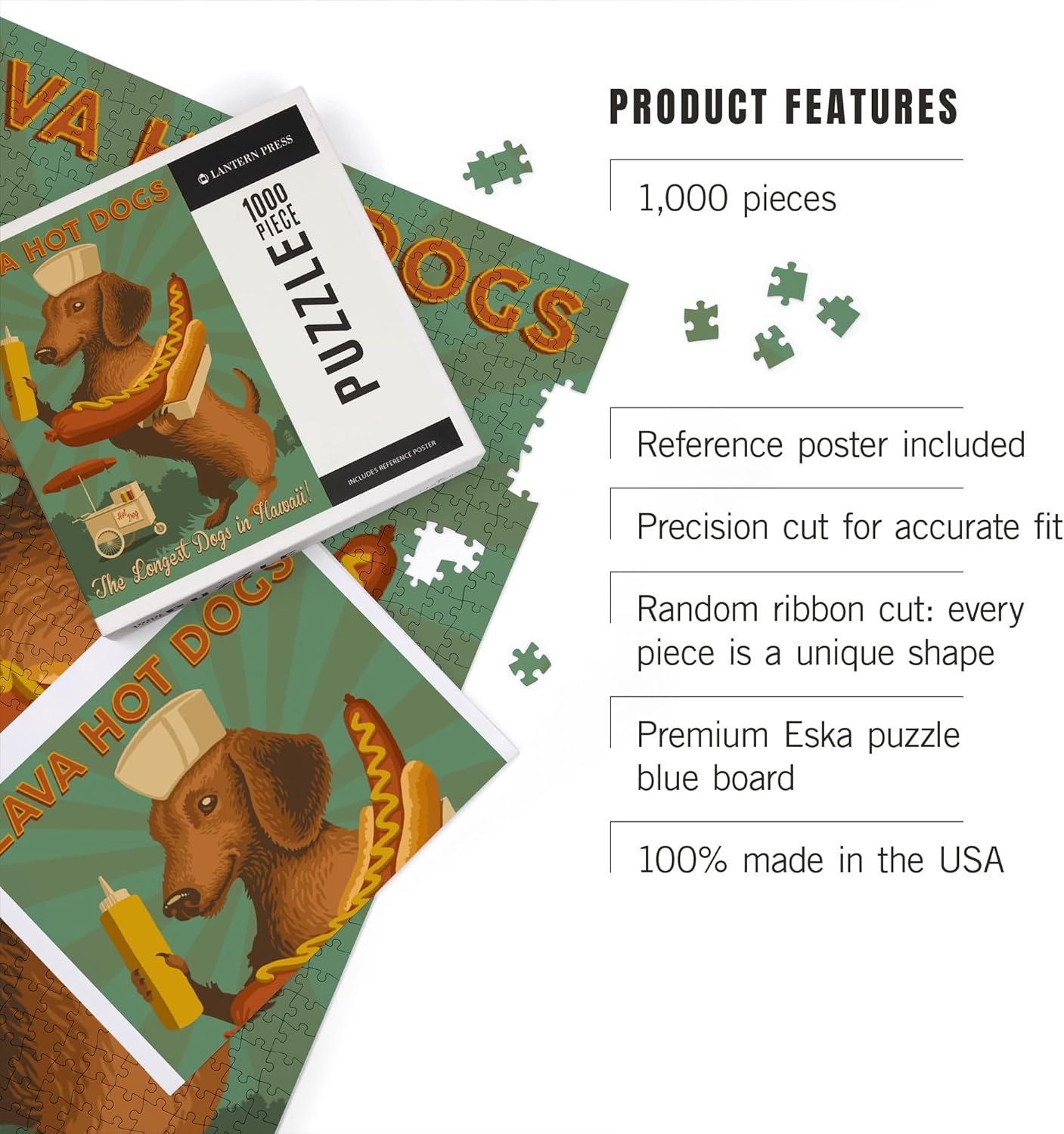 Lantern Press Hawaii, Lava Hot Dogs, Dachshund, Retro Hotdog Ad 1000 Piece Jigsaw Puzzle for Adults, Made in USA with Reference Poster