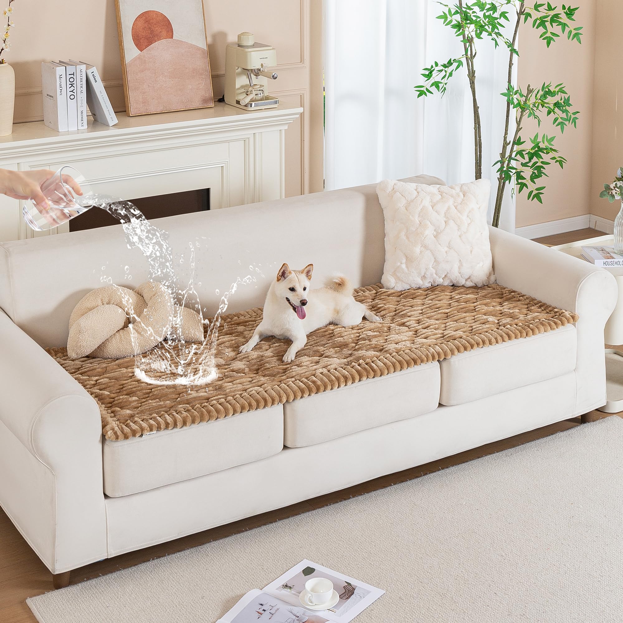 PuTian 100% Waterproof Fuzzy Couch Cover for Dogs Washable Non-Slip Couch Protector Pet Friendly Dog Mat for Couches and Sofas - 27.6''X70.9''