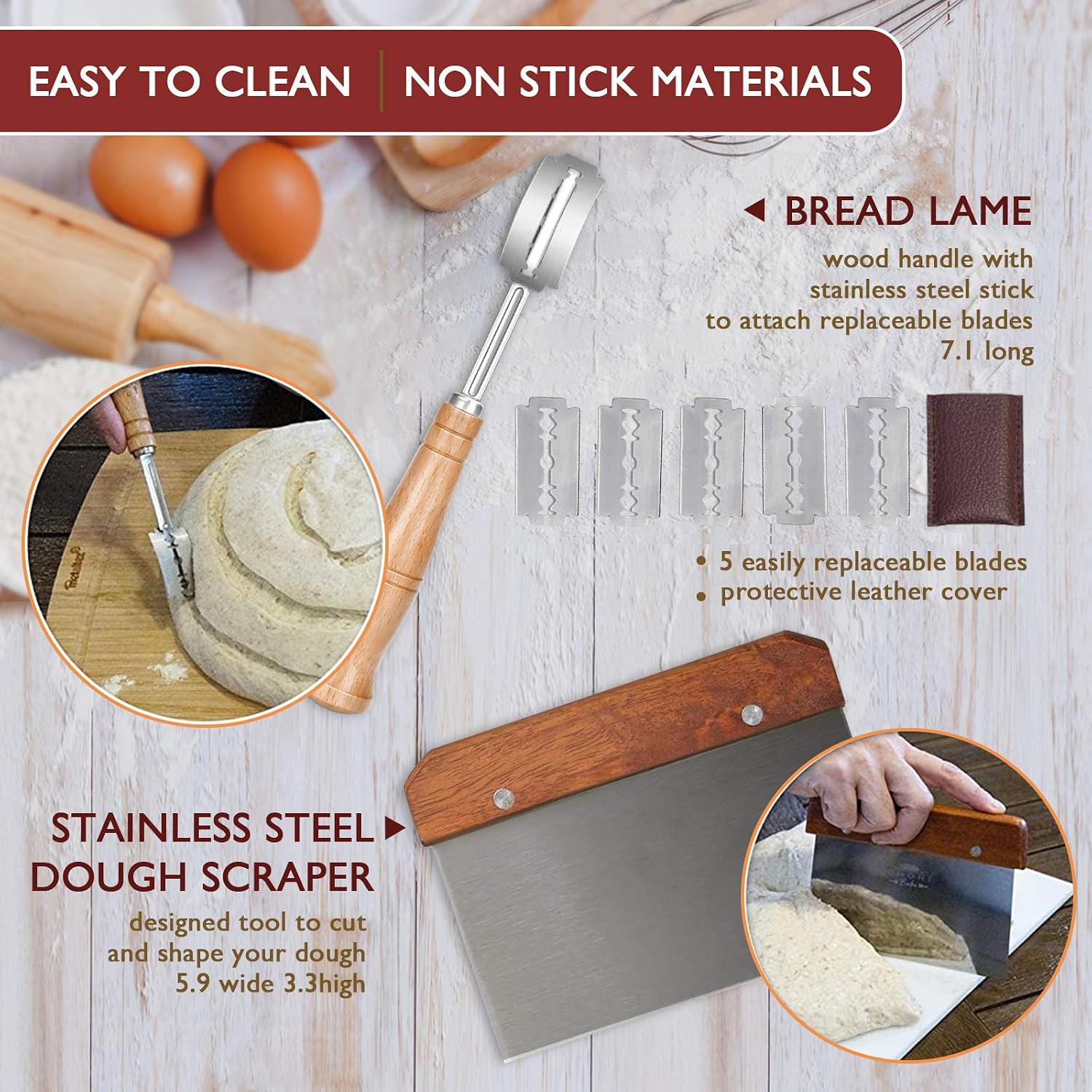HIRALIY 9 Inch Round & 10 Inch Oval Bread Proofing Basket Set Of 2, Natural Rattan bread banneton proofing with Bread Lame + Dough Scraper + Linen Liner +Basting Brush Bread Making Tools