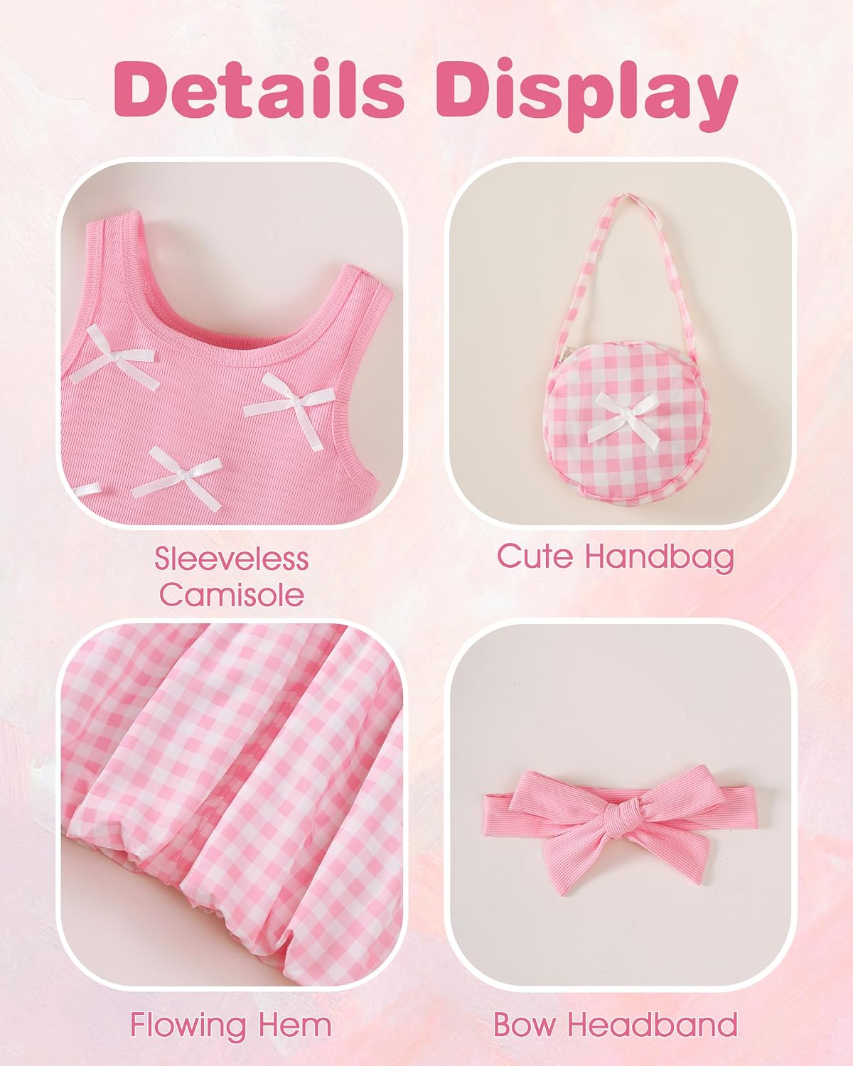 Toddler Girls Dresses Summer Sleeveless Bubble Dress Kids Crew Neck Sling Sundress with Headband and Handbag 2-8Y