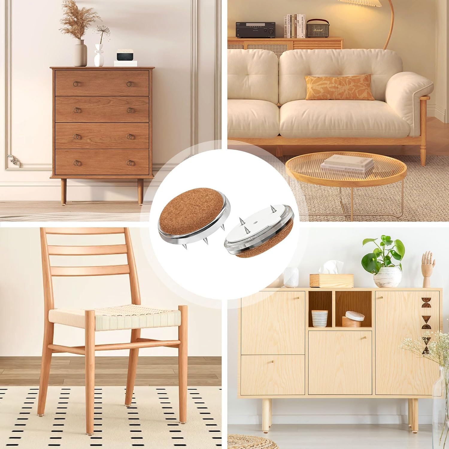 Felt Pads for Chairs Felt Gliders Chair Nail Felt for Chairs with Nail - 19 mm Triple Nail System Arc Sturdy Chair Gliders Felt for Parquet Laminate Tiles Floor Protection Quiet Furniture