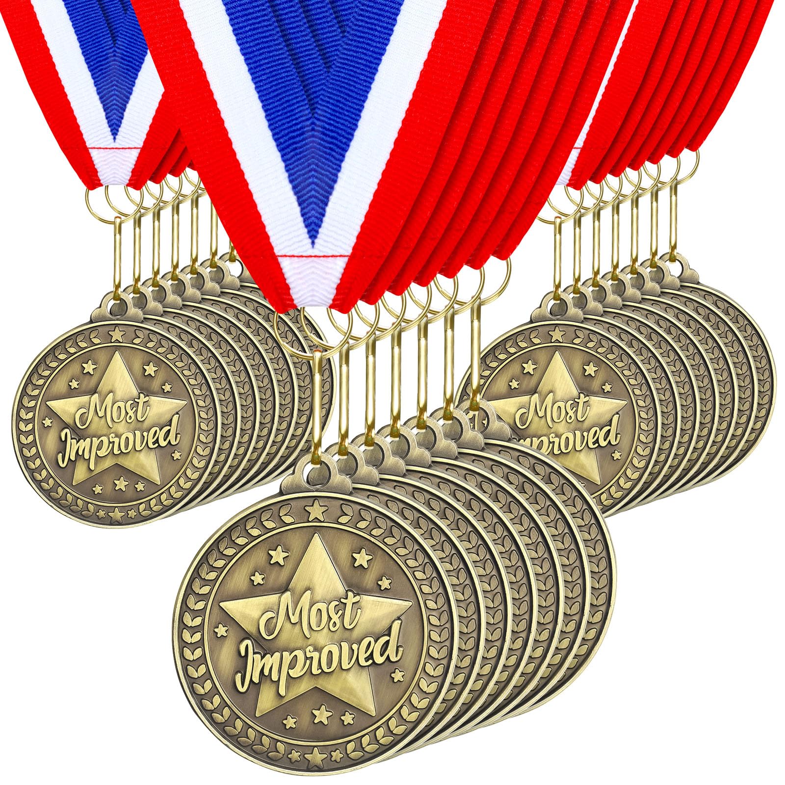 Quelay 30 medallas de premio de 2 pulgadas, medallas de oro a granel con cintas para el cuello, trofeo de metal, regalo para torneos, competiciones, fiestas, niños y adultos (más mejoradas)