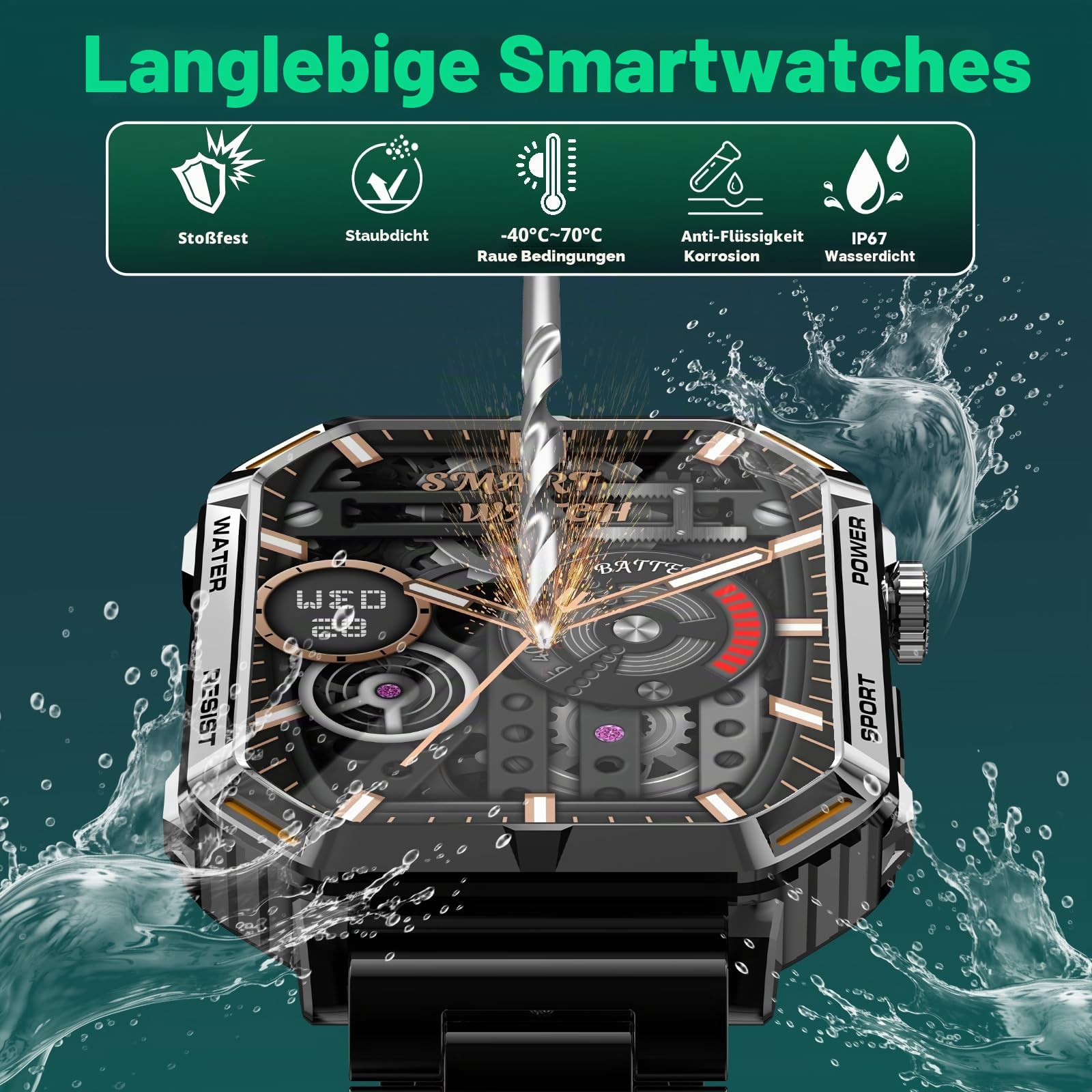 Smartwatch Herren mit Telefonfunktion, 1.95'' HD Display, Fitnessuhr Herren, 100+ Sportmodi, HF, SPO₂, Zählen Sie Schritte, Distanz, Mit Herzfrequenzfunktion, Gilt für Android/iOS, Schwarz