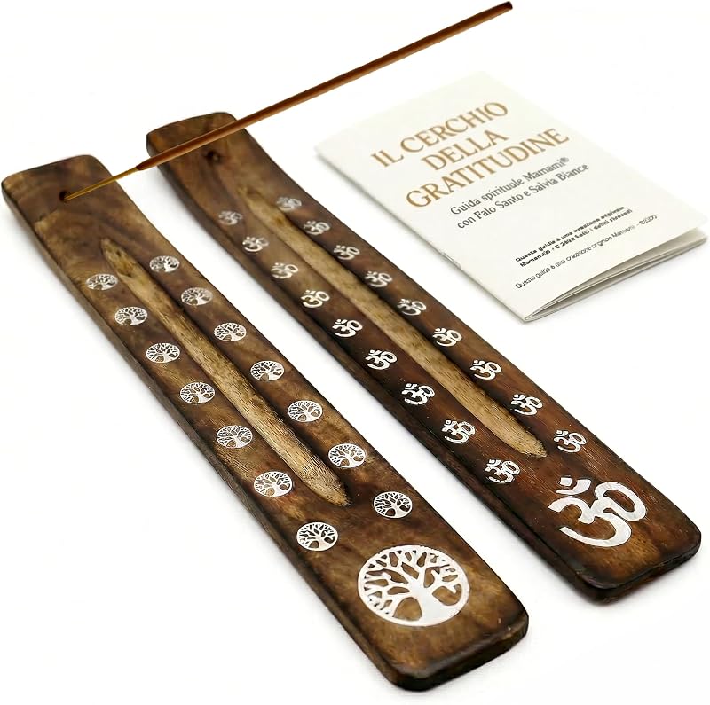 Set of 2 Mango Wood Carved Incense Holder with Ashtray - Incense Stick Incense Holder Indian Handcrafted Design Ideal for Yoga, Meditation, Relaxation and Home Decor