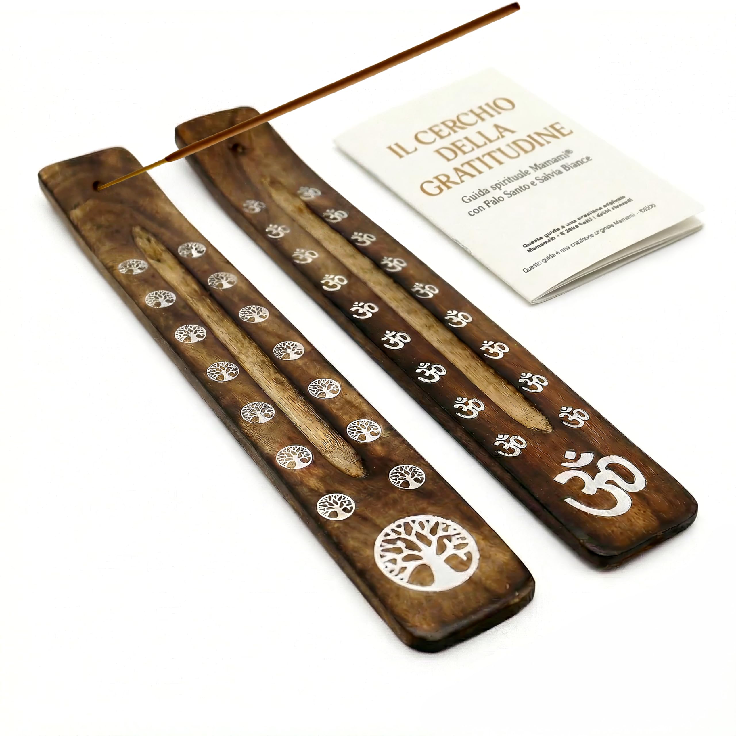 Set of 2 Mango Wood Carved Incense Holder with Ashtray - Incense Stick Incense Holder Indian Handcrafted Design Ideal for Yoga, Meditation, Relaxation and Home Decor