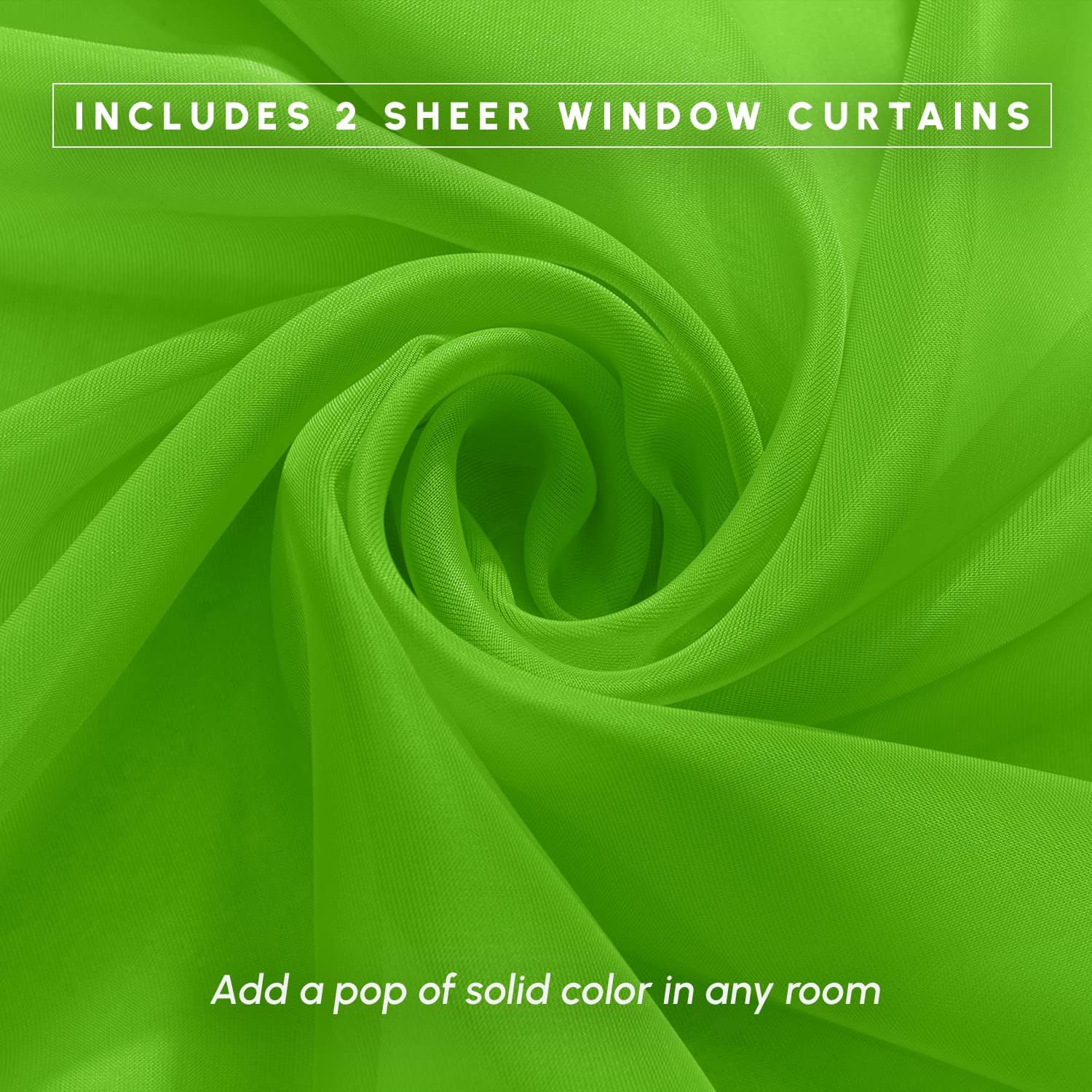 Elegant Comfort 2-Piece Sheer Panel with 2inch Rod Pocket - Window Curtains 40-inch Width X 84-inch Length, Lime