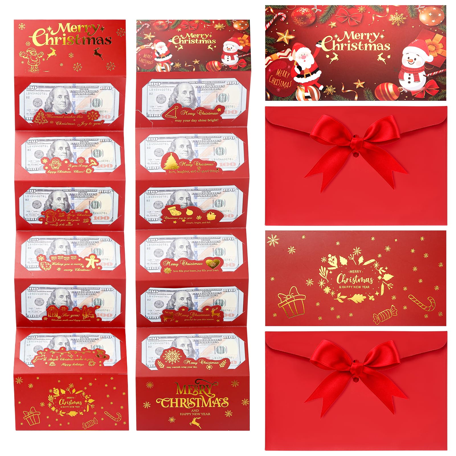 2pcs Weihnachtsgeldhalter für Bargeld, Faltbare 6 Steckplätze Diy Weihnachts-Geld-Oder Geschenkkartenhalter, Weihnachtsüberraschung Christmas Cash Gift Envelope für Eltern Familie Freunde