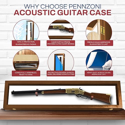 Miniatura 4 de Estuche de exhibición de armas, vitrina de rifles, vitrina de pistola para rifles y escopetas, soporte de pared de espada, marco de nogal con puerta