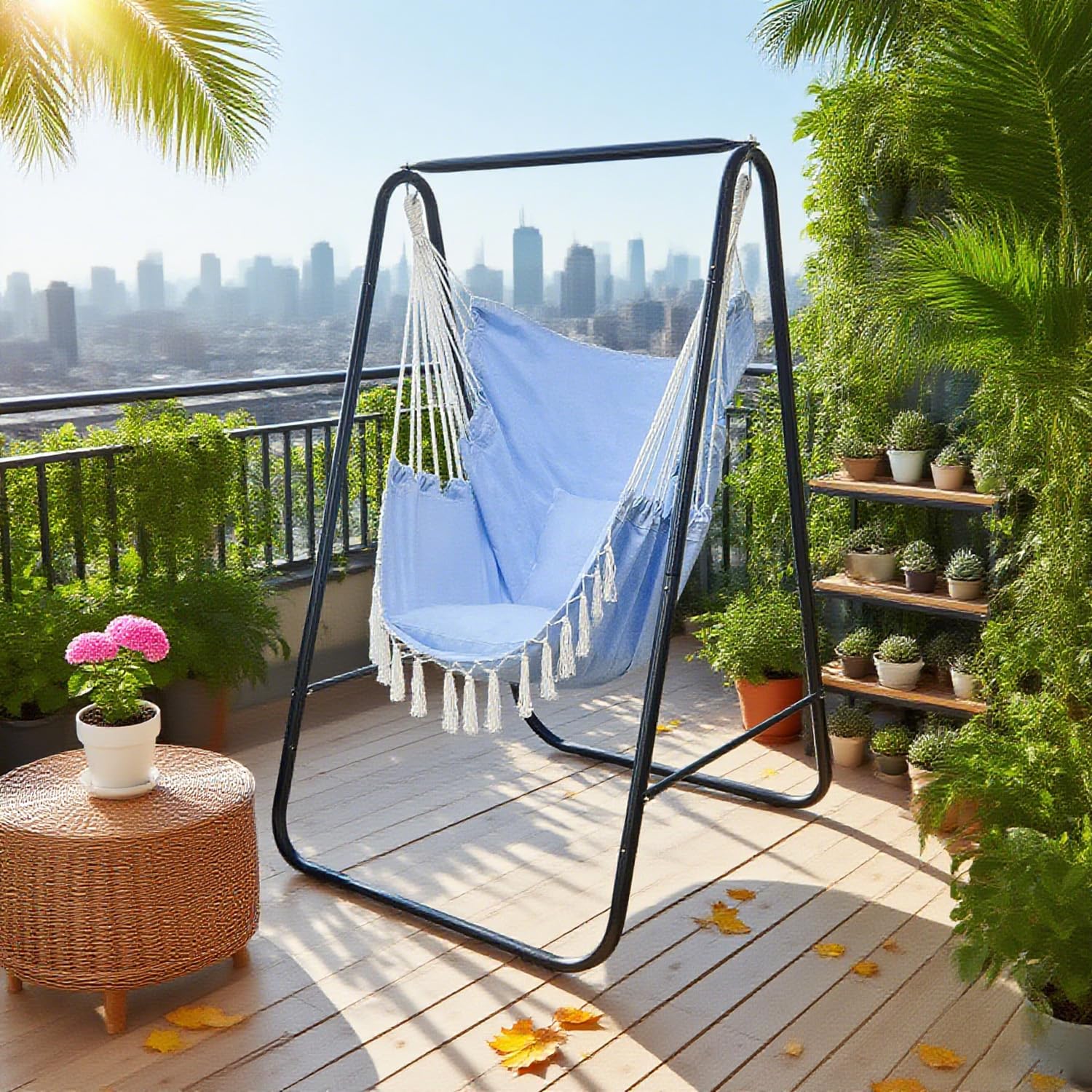 Support de chaise hamac avec grande balançoire intérieure suspendue, charge maximale de 226,8 kg, support de hamac en acier robuste pour intérieur et extérieur (bleu)