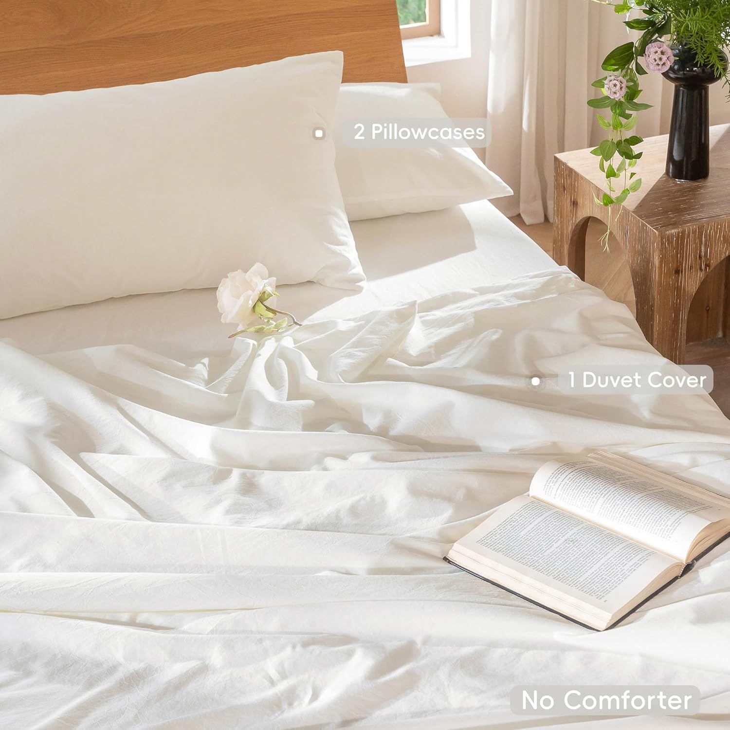 moomee bedding duvet cover set 100% washed cotton linen like textured breathable durable soft comfy (solid off white, cal king 104"x98") solid off white (no comforter) california king (104"x98")