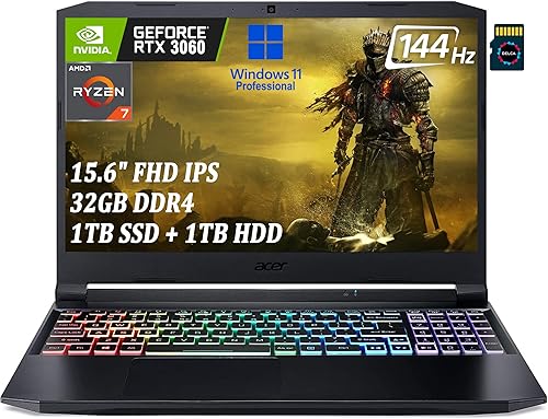 Acer Nitro 5 15 Gaming Laptop I 15.6" FHD IPS 144Hz ComfyView I AMD 8-Core Ryzen 7 5800H (i9-10885H) I 32GB DDR4 1TB SSD 1TB HDD I GeForce RTX 3060