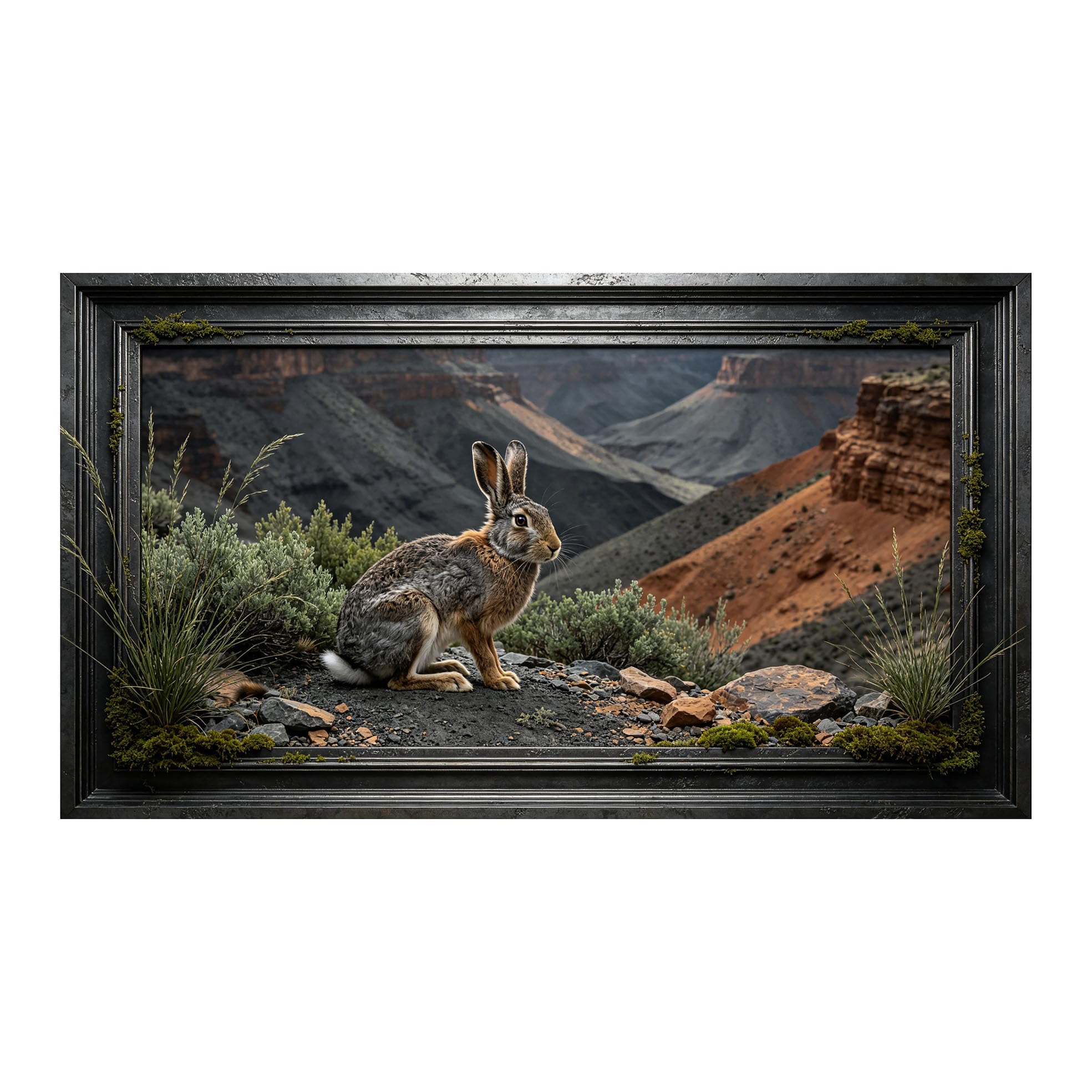 Yzpallescene 3D 3D Framed Wall Art 50cm×90cm Desert Canyon Landscape Wildlife Rabbit Realistic Large Size SelfAdhesive Removable Wall Decor Prints Artwork for Living Room Bedroom Office