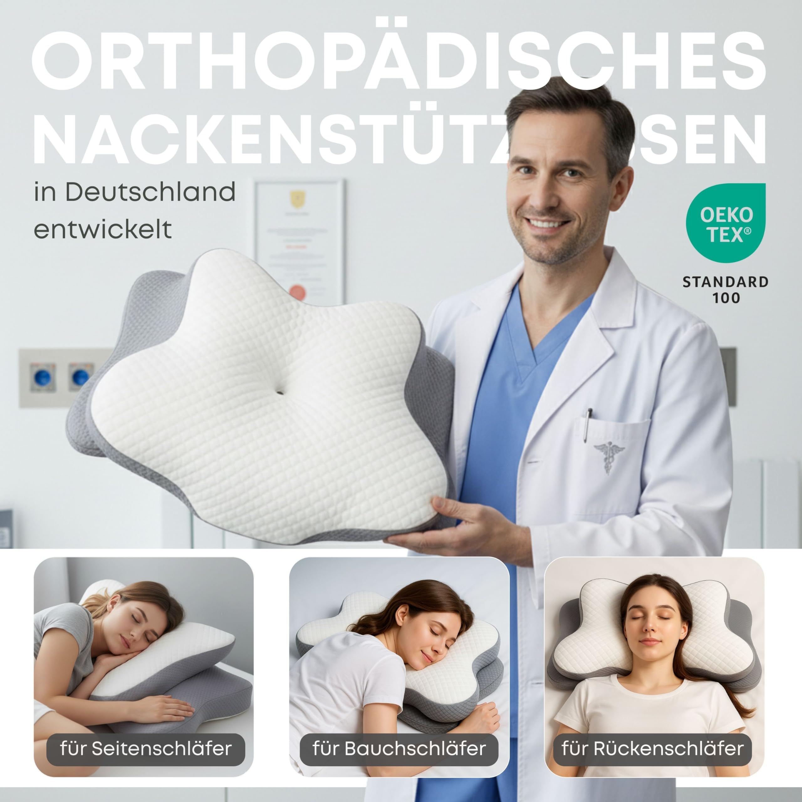 sei Design Nackenkissen Memory Foam Kissen – Orthopädisches Nackenstützkissen, Oeko-TEX® ergonomisches Kopfkissen, Cooling & Lyocell Bezug, für Rücken- und Seitenschläfer