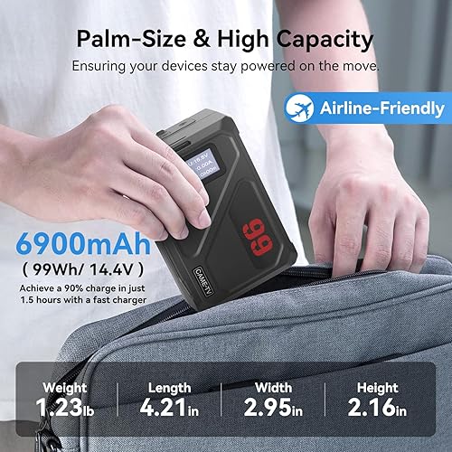 Miniatura 6 de Came - Batería de montaje en V para TV, mini batería de montaje 99C 99Wh compatible con carga rápida PD USB-C de 65 W, con puerto D-Tap 14.4 VUSB-A,