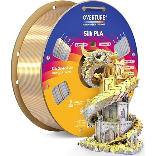 OVERTURE Silk PLA Dual Color Filament 1.75mm, Bi-Color Shiny PLA Finish, Smooth & Glossy, 1kg Spool (2.2lbs), Ideal for Cosplay Jewelry & Home Decor (Silk Gold-Silver)