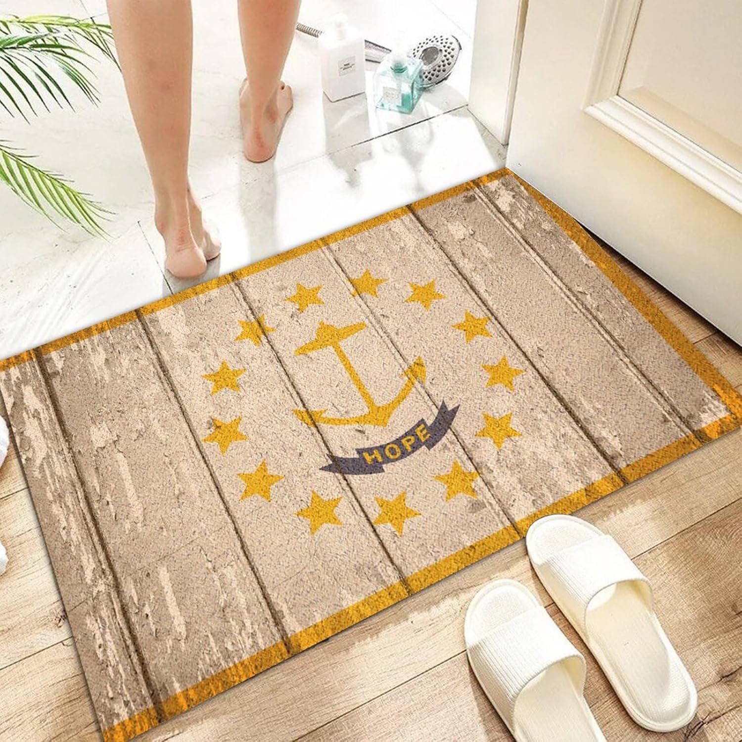 Coir Fiber Door Mat Rug 16x24in Rhode Island Low Profile Outdoor Doormat United States Long Distance Entry Door Rugs Stain And Fade Resistant Stylish Farmhouse Décor for Home High Traffic Areas
