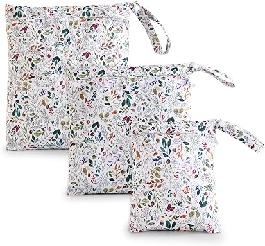 3 PCS Waterproof Wetbag, Wet Bags for Baby Cloth Diapers and Soiled Clothes, Reusable Wet Bag for Swimsuit and Towels with Double Zipper Pockets, Travel Beach Pool Essentials