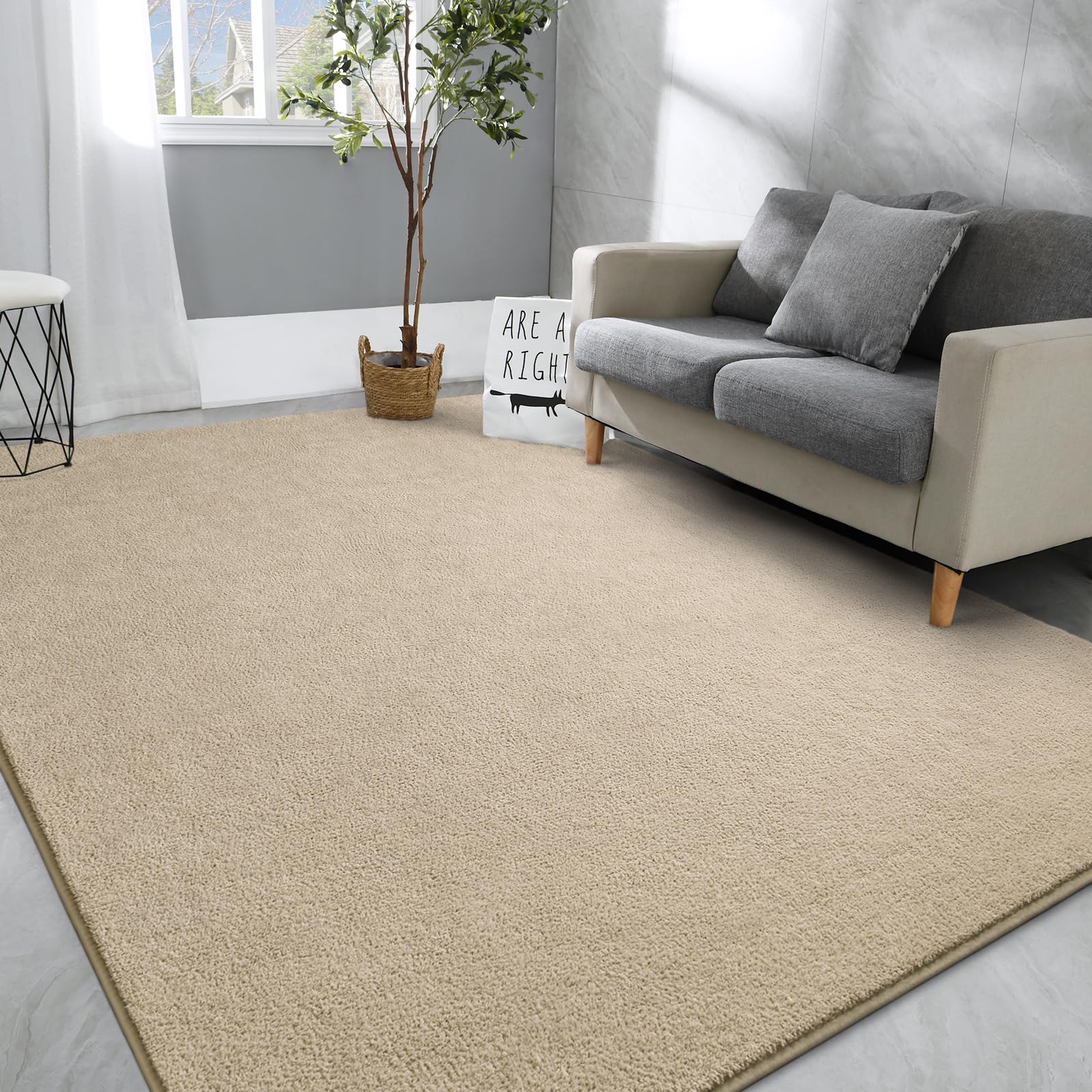 hutha large area rugs for bedroom living room, 6x9 beige solid fluffy super soft memory-foam furry bedside carpets, modern indoor floor rug aesthetic minimalist rug for kids girls boys home decor