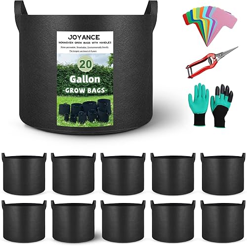 10-Pack 20 Gallon Grow Bags, Heavy Duty 300G Thickened Non-Woven Fabric Grow Bags, Ventilated Plant Pots with Reinforced Handies