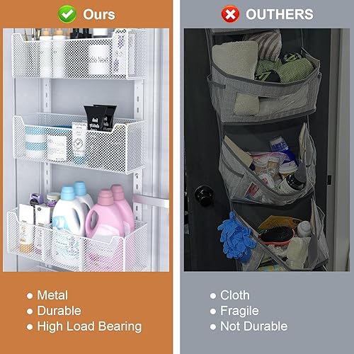 Miniatura 6 de Organizador de puerta para colgar sobre la puerta, organizador de puerta de metal con 5 cestas ajustables y gancho para abrigos, almacenamiento