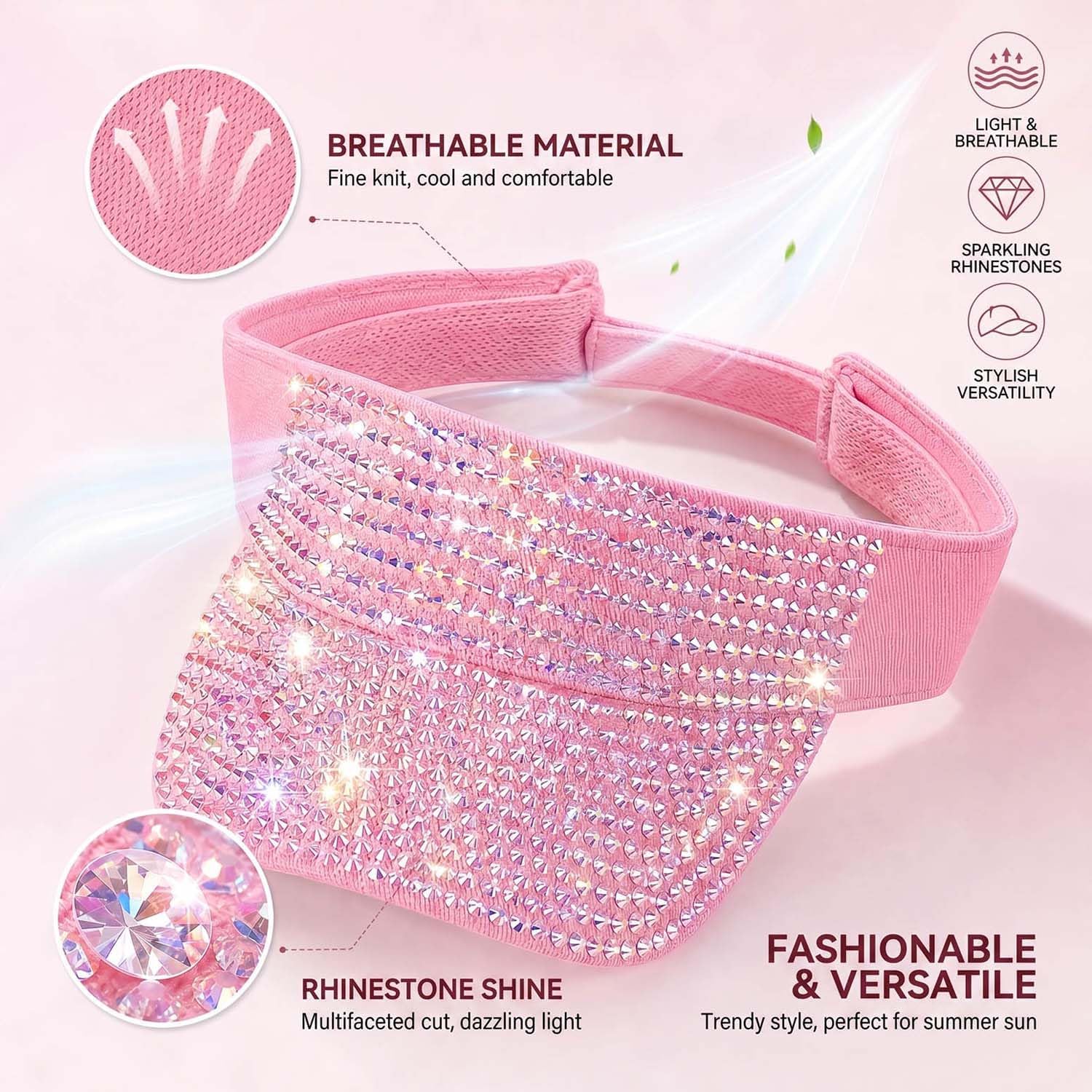 Bling Shiny Rhinestones Sun Visor for Women Adjustable Summer Beach Sunvisor Caps Golf Tennis Cycling Running