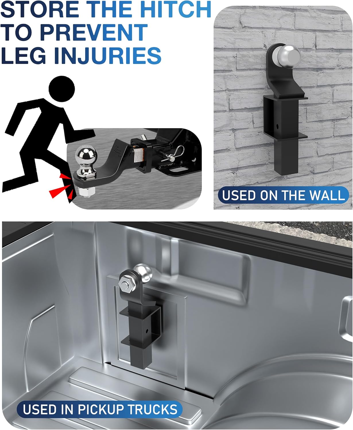 Trailer Hitch Storage Bracket, 2-inch Trailer Hitch Holder, Truck Bed Hitch Storage, Secure & Convenient Holder for 2" Ball Mount Hitches/ Shank, Trailer Hitch Accessories, Truck Box Mounted