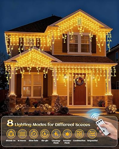 Miniatura 6 de Luces de carámbano para exteriores, 105 pies, 1000 luces LED, luces de decoración de Navidad impermeables con control remoto, cadena de luces