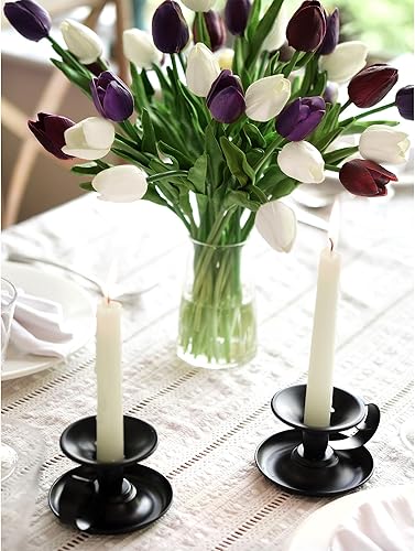 Miniatura 2 de FiveSeasonStuff Juego de 2 portavelas vintage chapados en negro con mango para candelabros de cera cónica