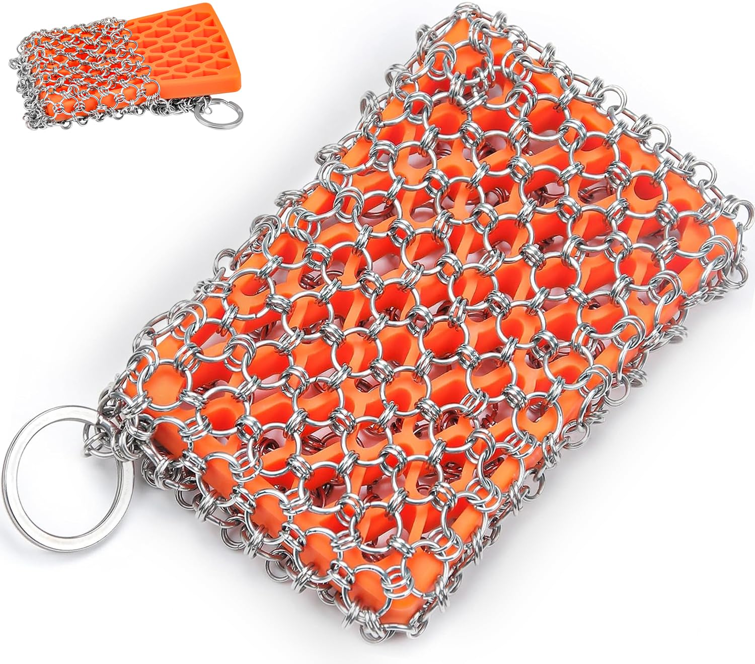 Herda 316L Cast Iron Scrubber Cleaner, Large Cast Iron Chain Mail Scrubber - Chainmail Scrubber Sponge - Metal Skillet Scrubbing, Wok, Dutch Oven