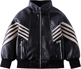 POZAMA Boys Faux Leather Biker Jacket Motorcycle Bomber Style Jacket with Zip Closure for Kids Ages 3-14