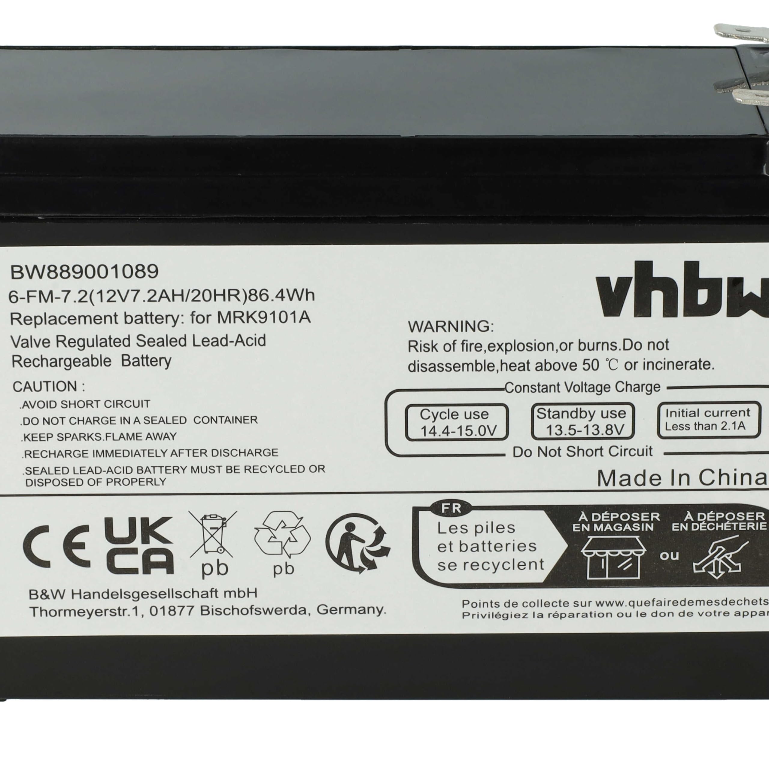vhbw Akumulator kompatybilny z kosiarką Robomow RX 12 U, RX 12u, RX12, RX20, RX20 Pro (7200 mAh, 12 V, Sealed Lead Acid)