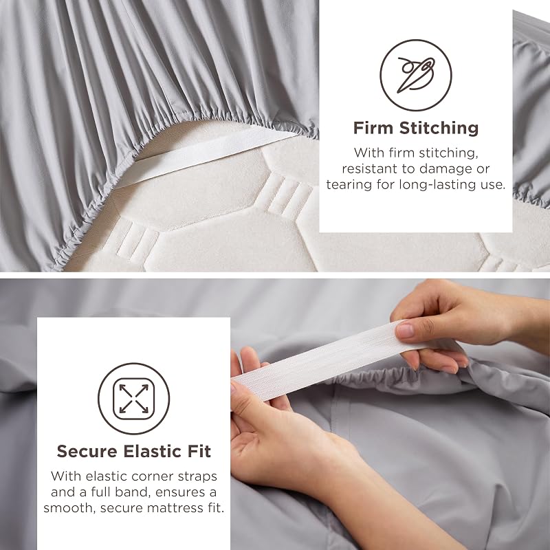 Bedsure Deep Pocket Queen Sheets Set - Fits Mattresses Up to 21 Inches Thick - 4 Piece GentleSoft Bed Sheets, Moisture Wicking, Soft & Cooling Bedsheet & Pillowcases, Easy & Secure Fit, Light Grey image 4