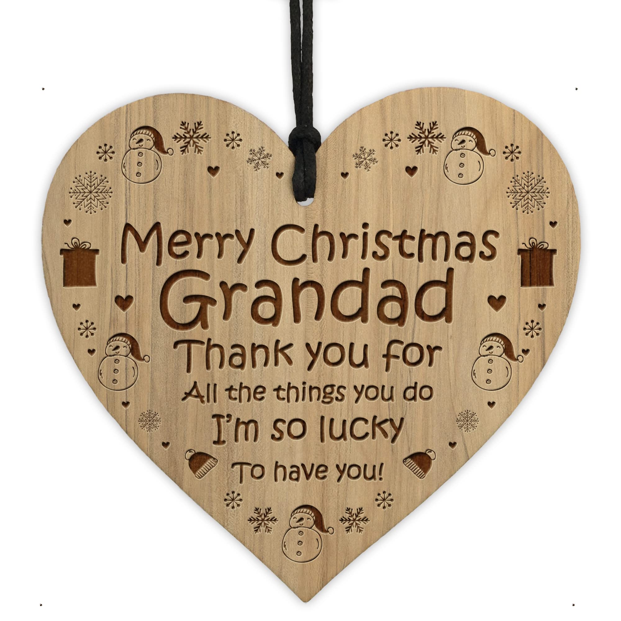 Red Ocean Grandad Gifts Christmas Engraved Wood Heart Thank You Grandad Christmas Gifts