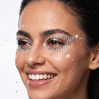 Winged Eyeliner Glam Face Gems Jewels Eye Crystal Stick On Tattoo | Eye Corner and Forehead, Bindi Rhinestone Face Jewelry, Rave Party Decorations, For Women Kids, 3-Pack