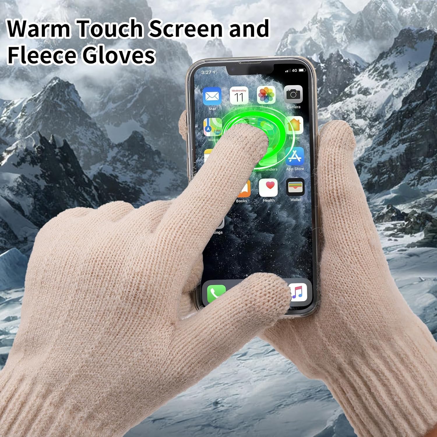 Winter Beanie Hat Scarf Gloves Set for Women, Classic Beanie with Removable Pom Pom Long Scarf Touchscreen Gloves 3 in 1 Set - Image 4