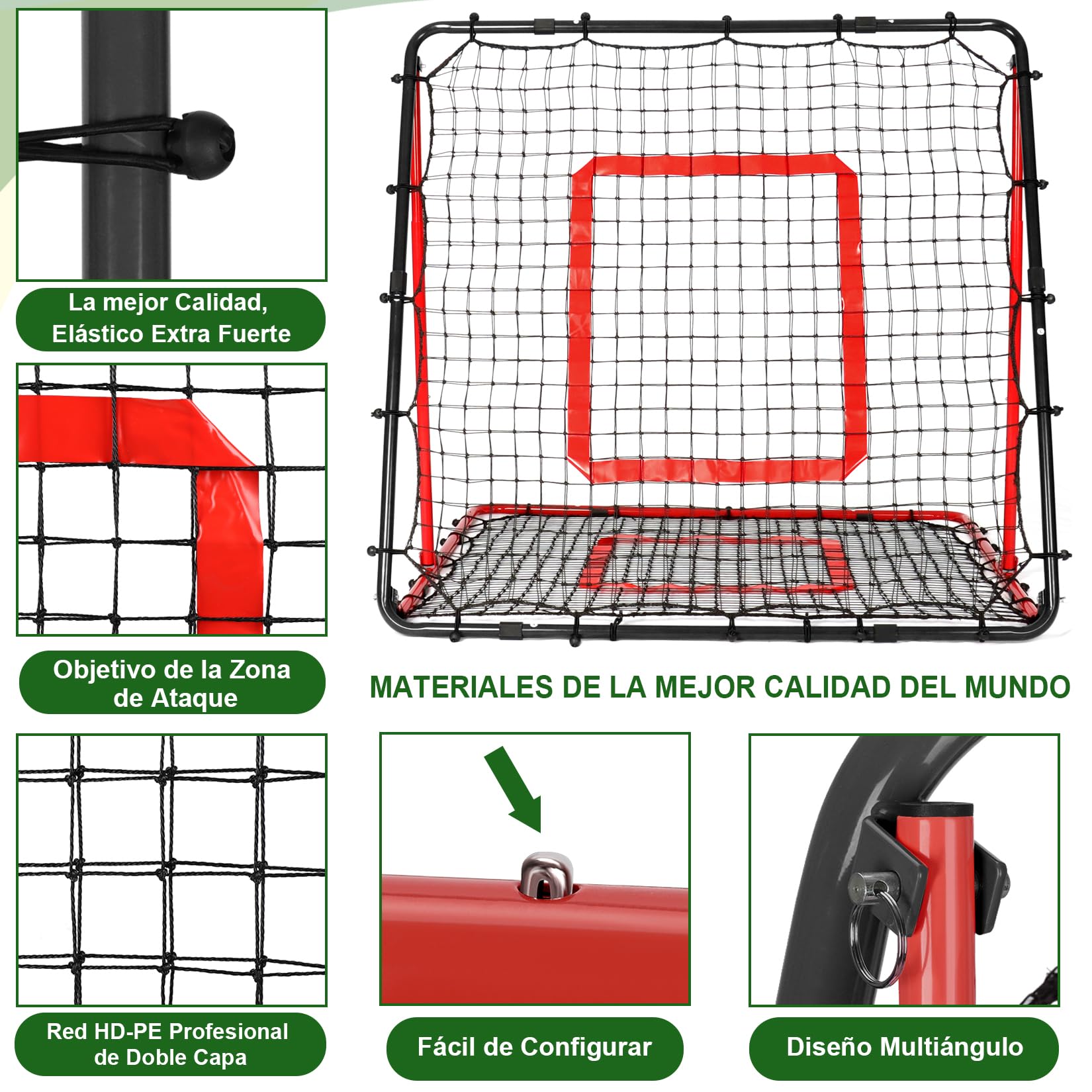 Red de Rebote Fútbol Plegable,Red de Béisbol, Malla de PE de Doble Capa, Ángulo Ajustable, Ideal para Actividades Familiares al Aire Libre y práctica de Deportes Niños Adulto