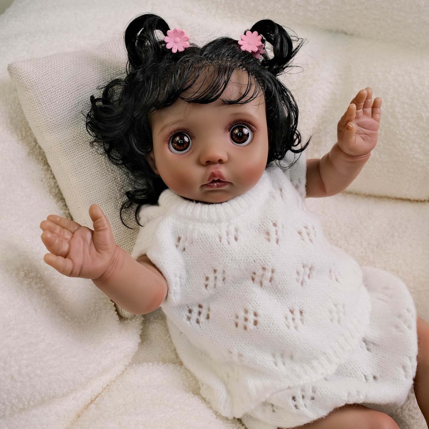 Anano Lifelike Black Reborn Baby Dolls Peeka, 16 Inch Relistic African American Toddler Reborn Doll, Biracial Dark Skin Newborn Baby Doll Cloth Body