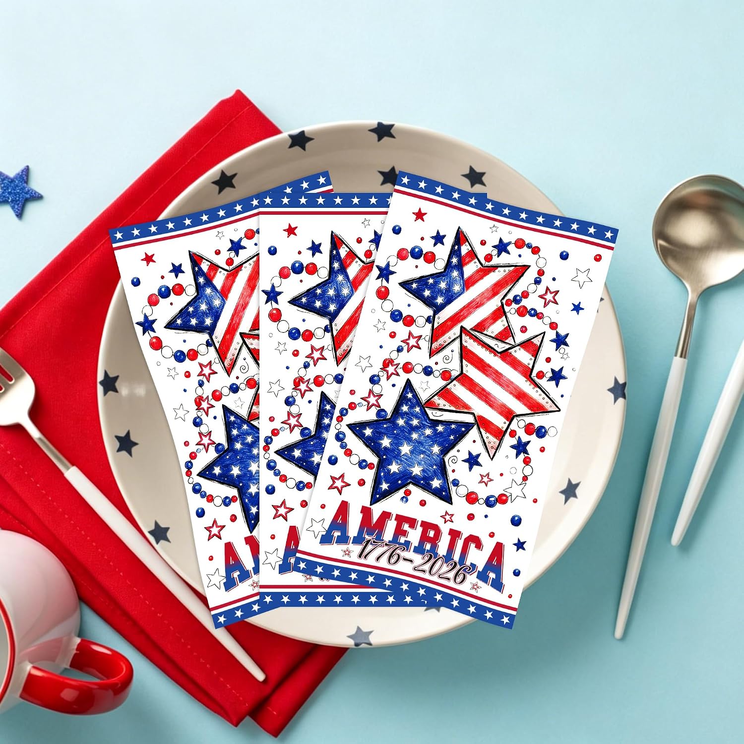 4th of July Decorations - 100 Pcs 250 Anniversay Usa Party Supplies for Election Veterans Independence Day Fourth American Patriotic Disposable Paper Cocktail Beverage Dinner Napkins