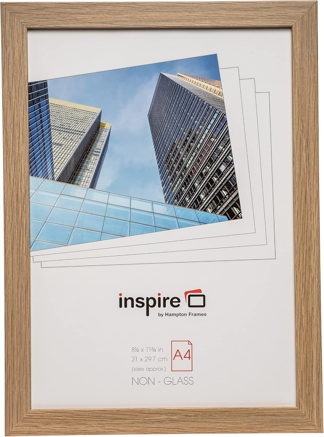 Hampton Frames A4 Photo Frame 21x30cm Natural Wood Effect Pack of 1, Acrylic Front, Fixing Clips, Portrait or Landscape, For Certificates Photos Artwork